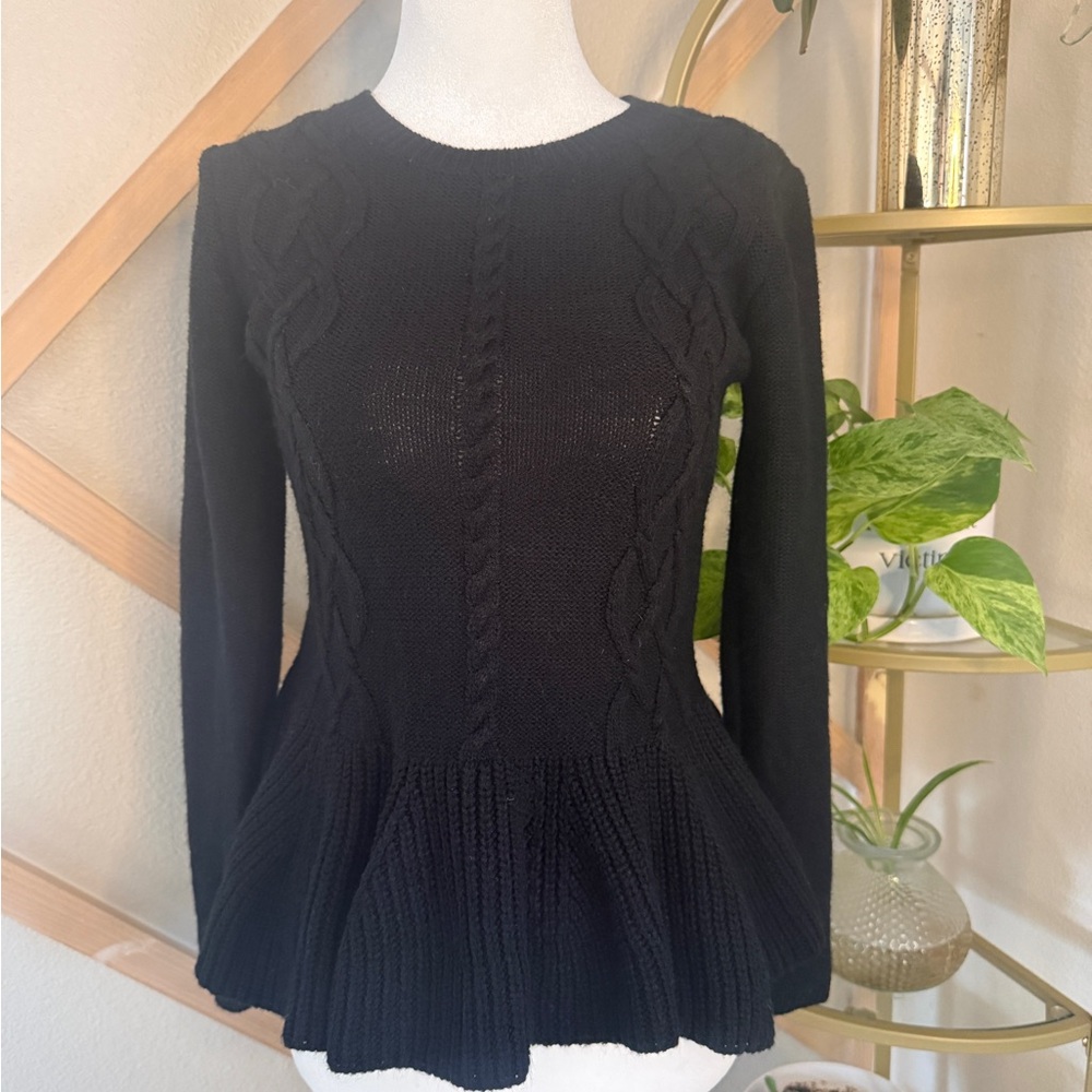 Y2K Bongo Cable Knit Peplum Baby Doll Sweater black‎ Small Ribbed Cuff Pull Over